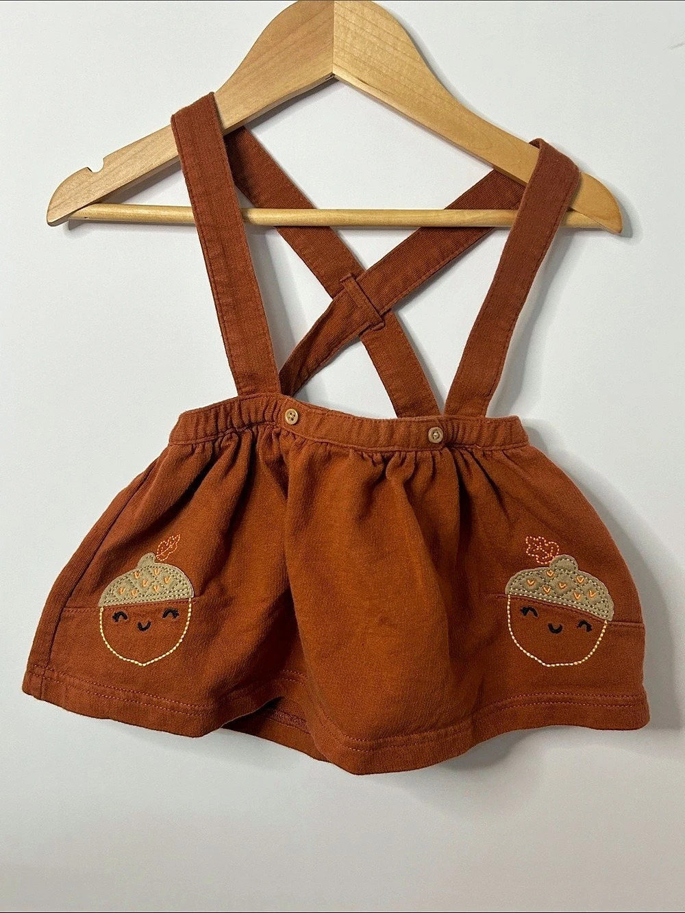 Carter's Baby 9M Brown Embroidered Acorn Skirt Overall